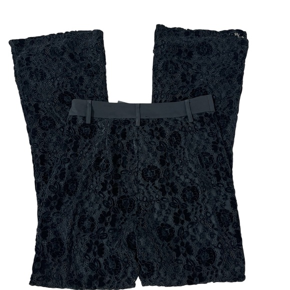 Avec Les Filles Black Lace Two Piece Suit Set Luxe Chic Vest Flared Pants Small - Picture 8 of 11